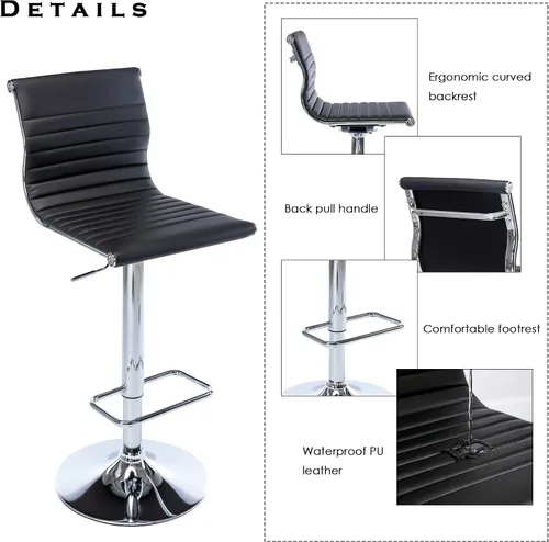 Miniatura 4 de chairus Juego de 2 taburetes de bar giratorios modernos, taburetes de bar ajustables con altura de mostrador, taburetes de piel sintética sin brazos