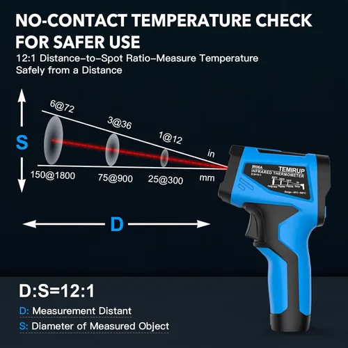 Miniatura 5 de Pistola Termómetro Infrarrojo - TEMIRUP Termómetro Láser Digital Sin Contacto con Sonda Termopar para Industrial, Cocina, Plancha, Motor, HVAC