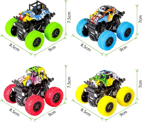 Miniatura 7 de M SANMERSEN Monster Truck Juguetes para edades de 2 a 4 años, autos de fricción para niños pequeños de 1 a 3 años, auto de acrobacias giratorio
