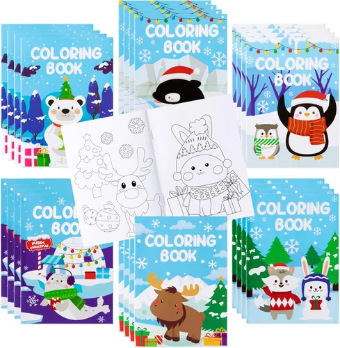 ANGOLIO 24 libros de colorear de Navidad para niños, libros para colorear de invierno para niños, animales polares a granel, folleto de arte,