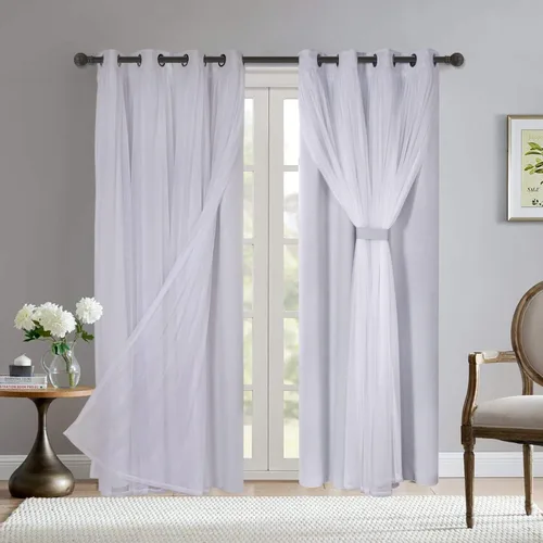 Miniatura 15 de BONZER Cortinas opacas con superposición transparente, mezcla y combina paneles de ventana de doble capa con aislamiento térmico para sala de estar