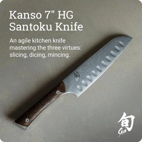 Miniatura 2 de Shun Kanso Santoku - Cuchillo de cocina multiusos con hoja de acero inoxidable de 7 pulgadas y mango de madera, diseño tradicional asiático hecho a
