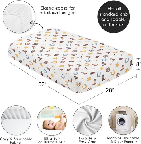 Miniatura 4 de Sweet Jojo Designs Sábanas bajeras para cuna (vaquero bohemio occidental) para niños, guardería infantil, habitación de niños pequeños, tamaño azul
