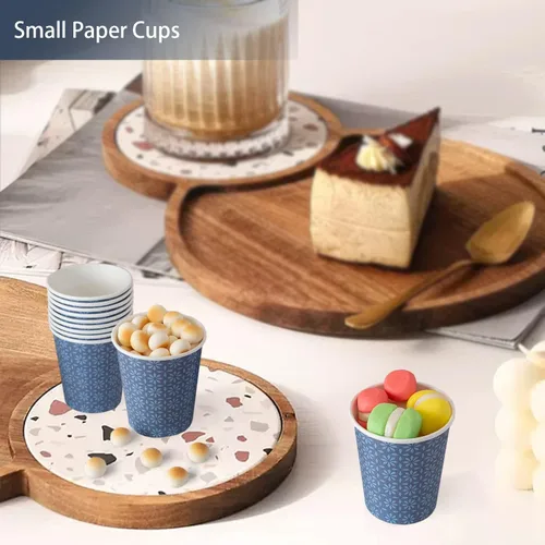 Miniatura 8 de Clawsoff Paquete de 300 tazas de papel de 5 onzas, tazas desechables para baño con diseño floral azul marino pequeño, tazas de enjuague bucal de 5