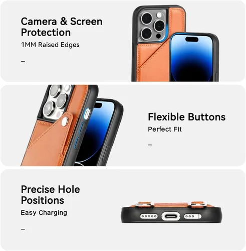 Miniatura 3 de LUCKYCOIN Funda tipo cartera cruzada para iPhone 14 Pro, funda de piel auténtica con protección contra caídas para mujer, con tarjetero expandible