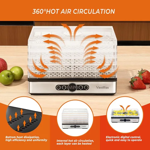 Miniatura 4 de Deshidratador de alimentos – Deshidratador para alimentos saludables, carne, cecina, frutas, verduras, hongos y hierbas, 400 W, 158 °F, mini