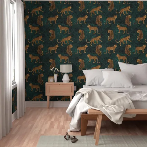Miniatura 5 de Papel tapiz autoadhesivo de 12 x 2 pies – Leopardo exótico selva negro verde animal África guepardo tigre papel tapiz extraíble personalizado por
