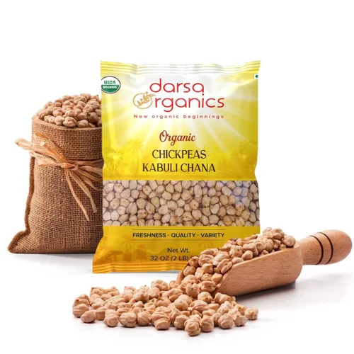 Darsa Organics Garbanzo Frijoles Garbanzos 2 libras, garbanzos secos certificados orgánicos por USDA para hummus y curry, Kabuli Chana Dal, vegano