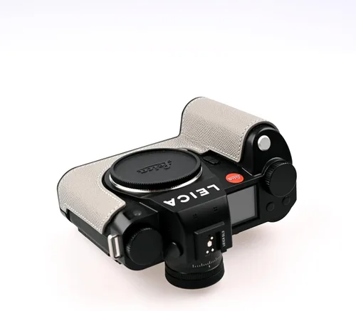 Miniatura 4 de Media funda hecha a mano de cuero genuino para cámara Leica SL3/SL3s - capa superior de cuerpo de piel de vaca + placa base de metal - diseño
