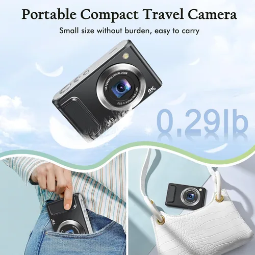 Miniatura 4 de Cámara digital 4K para fotografía con lente frontal y trasera, cámara de enfoque automático de 48 MP con flash, antivibración y zoom de 16X