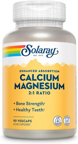 SOLARAY Suplemento de calcio y magnesio, suplementos de magnesio y calcio para mujeres y hombres, relación 2:1, salud y fuerza ósea, vegano, alta