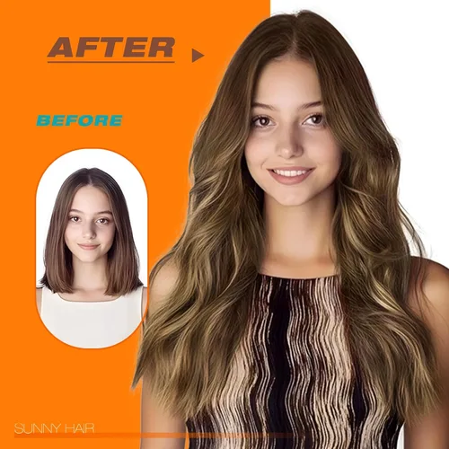 Miniatura 6 de Sunny Hair Extensiones de cabello humano real con cinta, 24 pulgadas, 20 unidades de 1.76 oz (50 g), color marrón oscuro degradado a rubio caramelo