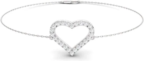 Miniatura 7 de Diamondere Pulsera de cadena de corazón de diamantes y piedras preciosas naturales y certificadas, en oro blanco de 14 quilates, pulsera de 0.34