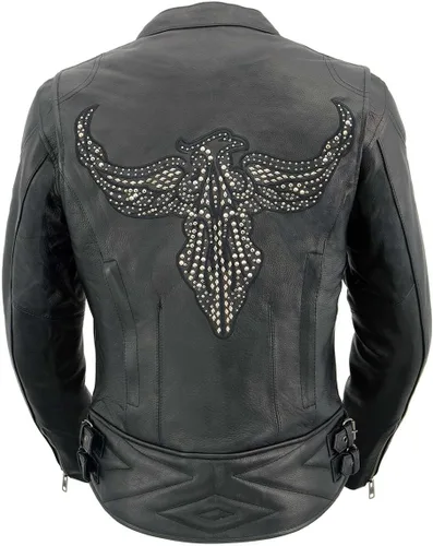 Miniatura 7 de Milwaukee Leather MLL2570 Chaqueta de Cuero para Motocicleta Negra 'Phoenix Embroidered' para Mujer Negro