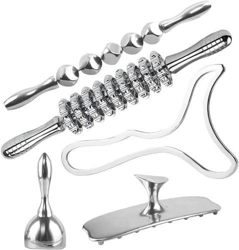 Miniatura 9 de ONUEMP Herramientas de terapia de masaje de acero inoxidable 4 en 1 para esculpir el cuerpo de hielo, kit de maderoterapia colombiana, raspado Gua