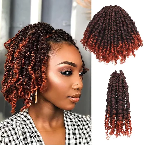 Miniatura 42 de Paquete de 8 paquetes de cabello de ganchillo Passion Twist de 6 pulgadas, rizos bohemios pretrenzados previamente trenzados, negro natural 1B