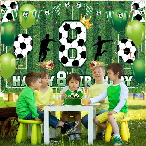 Miniatura 5 de Decoraciones de fiesta de 8 cumpleaños de fútbol – Cartel de feliz cumpleaños para niños, niños, adolescentes – Suministros grandes para fiestas