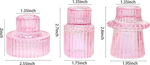 Miniatura 2 de Vixdonos Juego de 3 portavelas de cristal rosa para velas cónicas, velas de pilar y velas de candelita