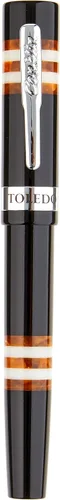 Miniatura 18 de Conklin Toledo - Pluma estilográfica en negro con segmentos de anillo naranja y blanco, punta de punta, instrumento de escritura premium con diseño
