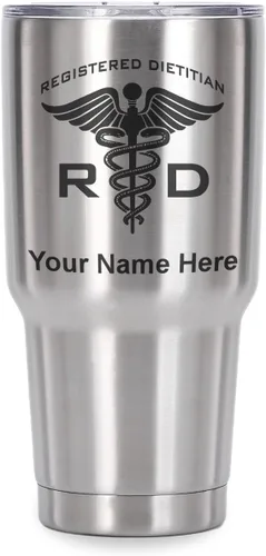 Miniatura 41 de LaserGram Vaso aislado al vacío de 20 onzas, dietista registrado RD, grabado personalizado incluido (negro)