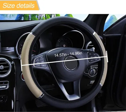 Miniatura 2 de Funda para volante de automóvil, antideslizante, elástica, funda para volante para hombres y mujeres, ajuste universal para automóviles de 15 Beige