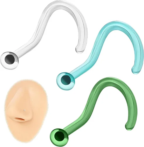 Miniatura 6 de ZS 3 piercings de cristal para la nariz transparentes, 0.63 oz, cartílago curvado, hélice, hélice, nariz, piercing para tabique, joyería