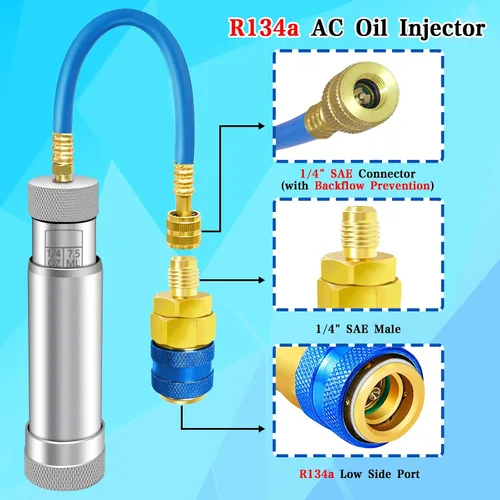 Miniatura 3 de Inyector de aceite de CA para R1234YF, R134A, R410A, inyector de aceite de tinte HVAC con conector SAE de 1/4", herramienta de inyector de aceite