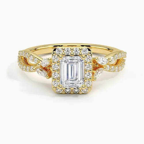 Miniatura 4 de IGI Anillo de compromiso de diamantes creados en laboratorio de excelente talla esmeralda blanca de 0.93 quilates con marquesa de acento y diamantes