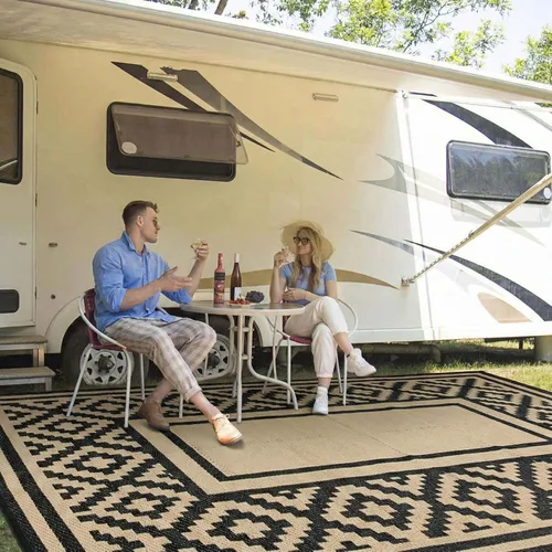 Miniatura 17 de Alfombra de paja de plástico para patio al aire libre, 5 x 8 pies, impermeable, reversible, alfombra de área, patio, caravana, porche, balcón, Azul