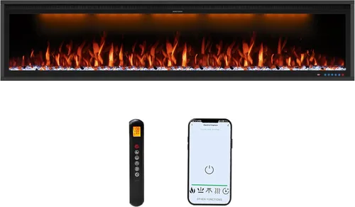 Miniatura 11 de Calentador eléctrico inteligente de 60 pulgadas de ancho, chimenea de imitación empotrada y montada en la pared con control remoto y aplicación, 13