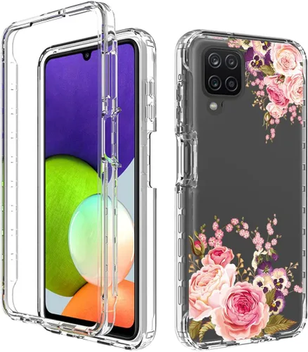 Miniatura 6 de Funda para Samsung Galaxy A22 4G/M32 4G SM-A225F con protector de pantalla de vidrio templado, cuerpo completo transparente con diseño floral, Flor