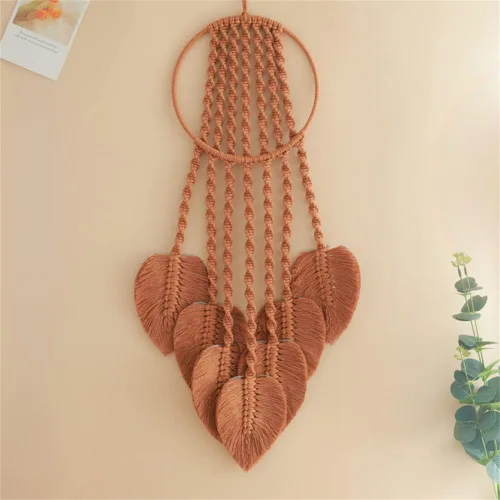 Miniatura 4 de Tapiz de macramé tejido de algodón, atrapasueños, tejido a mano con borlas de plumas, adorno para manualidades, dormitorio, sala de estar, Rosa