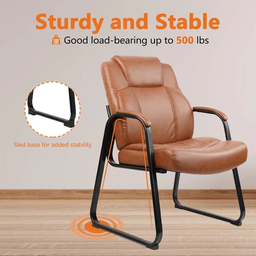 Miniatura 6 de CLATINA Big & Tall - Silla de invitados de 500 lb., sillas de recepción de oficina de cuero PU con base de trineo, silla de escritorio sin ruedas