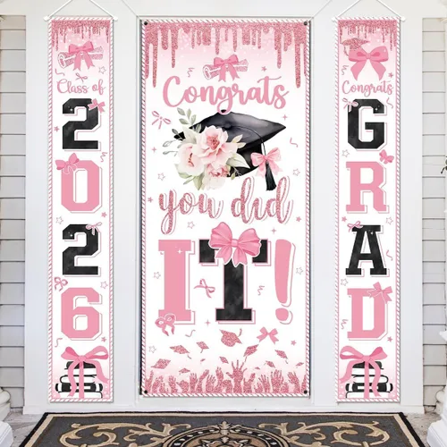 Miniatura 11 de Decoraciones de graduación negras y doradas para la clase de 2026 con texto en inglés "Congrats Grad and You Did It" para suministros de fiesta