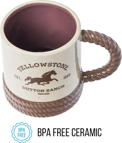 Miniatura 6 de Silver Buffalo Yellowstone Dutton Ranch Montana Rope - Taza de cerámica esculpida en 3D, 20 onzas Rancho Dutton de Yellowstone