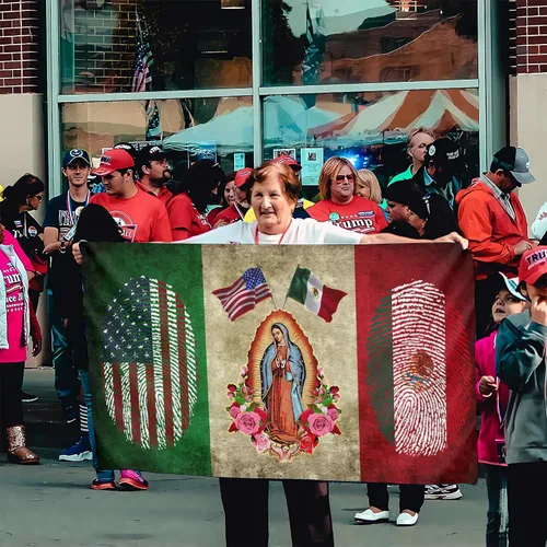 Miniatura 7 de Bandera mexicana de 3 x 5 pies, bandera estadounidense para exteriores con bandera de la Virgen María, colores vivos, banderas patrióticas