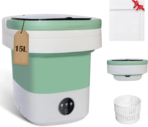 Lavadora portátil de gran capacidad de 15 L, lavadora portátil con un solo toque para ropa de bebé y artículos pequeños, diseño silencioso y sin