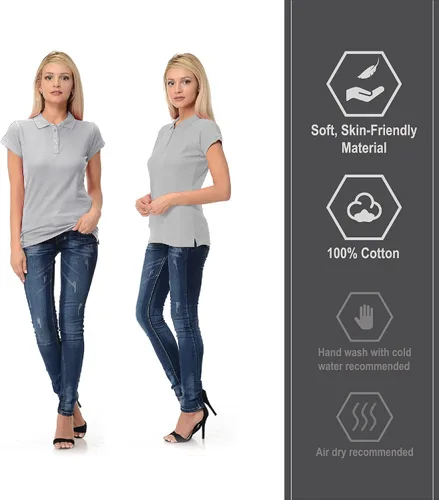 Miniatura 5 de FRESH TEE Polo de manga corta para mujer 100% algodón ajustado para mujer (EE.UU., Alpha, S, regular, regular, gris mezcla), Gris Melange, Pequeña