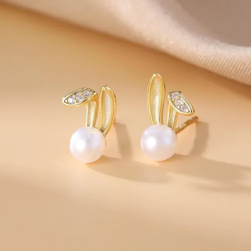 Miniatura 6 de SLUYNZ 925 Sterling Silver Easter Rabbit Bunny Studs Earrings for Women Teen Girls Pearl Rabbit Earrings Studs