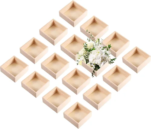 Miniatura 9 de Yookeer Paquete de 10 cajas de madera sin terminar, caja cuadrada de madera rústica de 6 x 6 pulgadas, organizador de almacenamiento