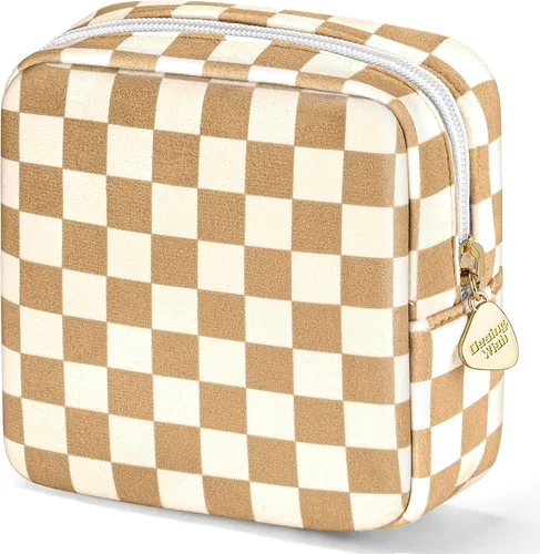 Miniatura 11 de Bolsa de maquillaje pequeña de 5.1 x 5.1 pulgadas para monedero, material flocado, mini bolsa de maquillaje de viaje con dos bolsillos internos