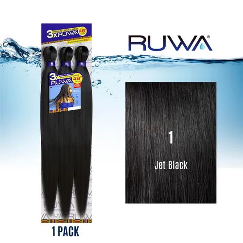 Miniatura 2 de Sensationnel Ruwa - Cabello trenzado preestirado, 3 x 48 pulgadas, repelente al agua, kanekalon, de secado rápido, sintético, sin picazón