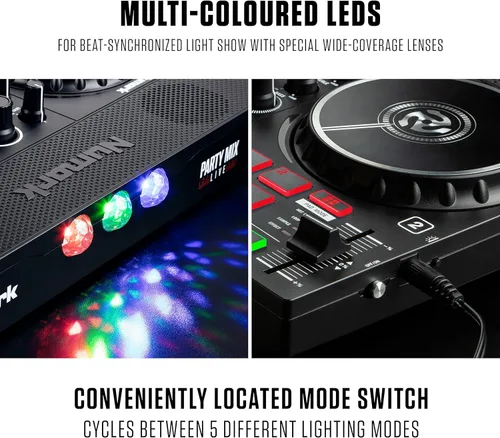 Miniatura 5 de Paquete de controlador de DJ – Set de DJ con altavoces integrados, luces de fiesta, mezclador de DJ, interfaz de audio y auriculares para DJ