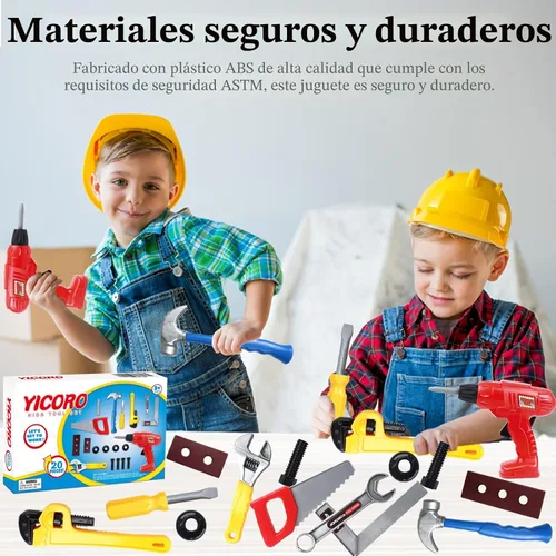Miniatura 5 de Juego de herramientas para niños de 20 piezas con taladro de juguete, juguetes para niños de 3, 4, 5, 6, 7, 8 años, juguetes para niños y niñas