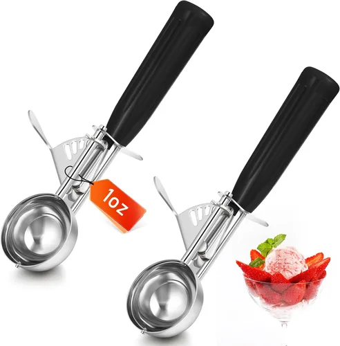 Miniatura 9 de Reallnaive 2 Cucharas para Galletas con Liberación, Cuchara para Helado con Liberación por Gatillo, Cuchara de Porción de Acero Inoxidable