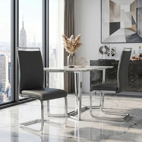 Miniatura 4 de gopop Juego de sillas de comedor, sillas modernas de metal con asiento acolchado de piel sintética, respaldo alto y patas cromadas resistentes, Negro