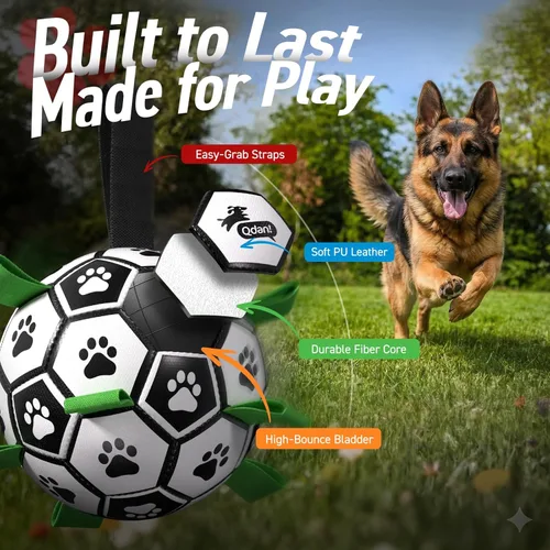 Miniatura 4 de QDAN Juguetes para perros, pelota de fútbol extragrande con correas, juguete de remolcador, juguete de agua, bolas duraderas para perros