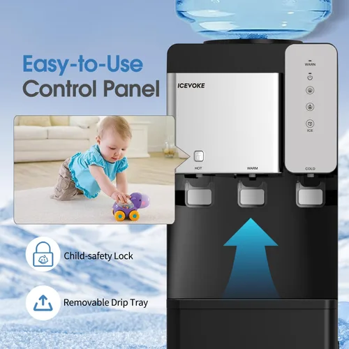 Miniatura 4 de Despachador de agua enfriador ICEVOKE 3 en 1 con máquina para hacer hielo, dispensador de agua fría y caliente para botellas de 3 o 5 galones