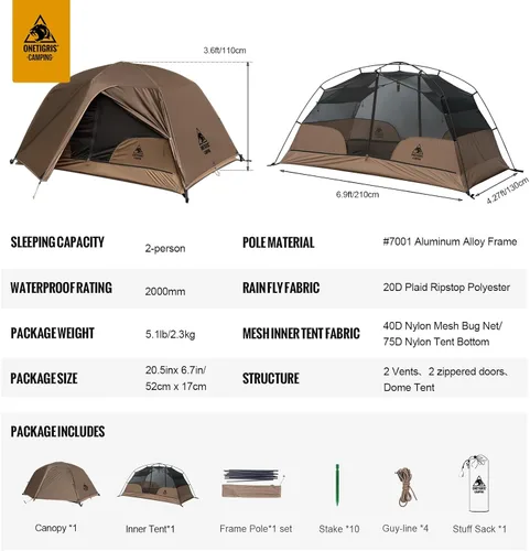 Miniatura 3 de OneTigris COSMITTO Refugio Tienda de Campaña para Mochileros para 2 Personas - Independiente Ligera Impermeable 3 Temporadas Tienda de Acampar