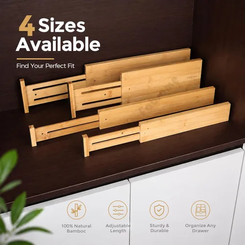 Miniatura 8 de Fabsome Divisores de cajón, 6 unidades, organizadores de cocina de bambú ajustables de 17 a 22 pulgadas, separadores de tocador de madera